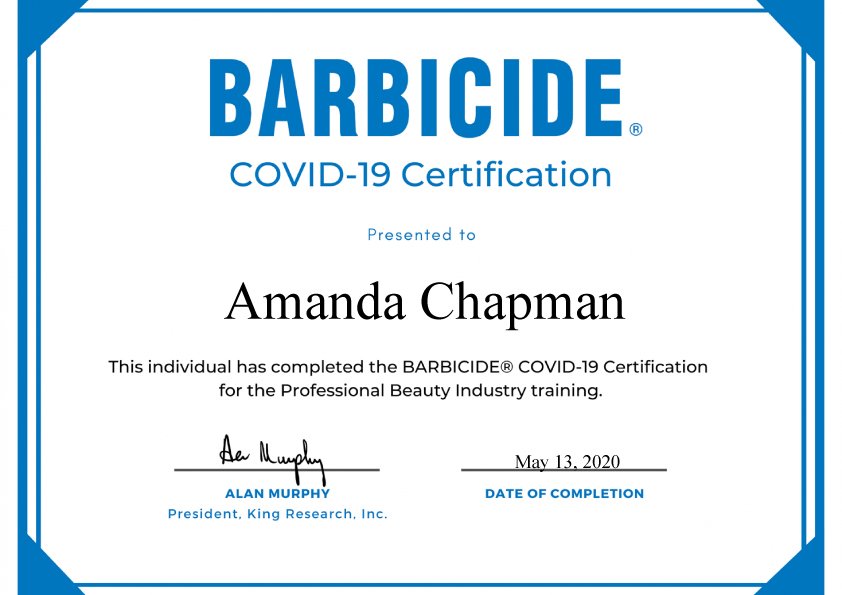 Barbicide Covid-19 Certificate
